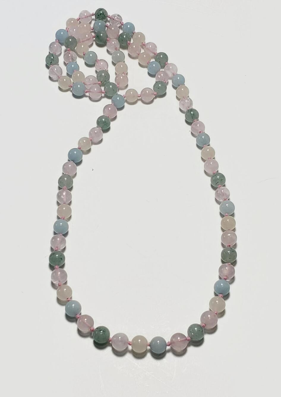 Pastel Rose Quartz Aventurine Hand Knotted Gemstone Necklace 32 in.